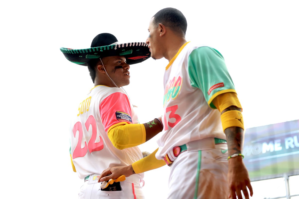 MLBONFOX's tweet photo. Padres players who have hit a home run in Mexico City today:

▫️ Nelson Cruz
▫️ Juan Soto
▫️ Xander Bogaerts
▫️ Fernando Tatis Jr.
▫️ Manny Machado https://t.co/t64AQMO0iB