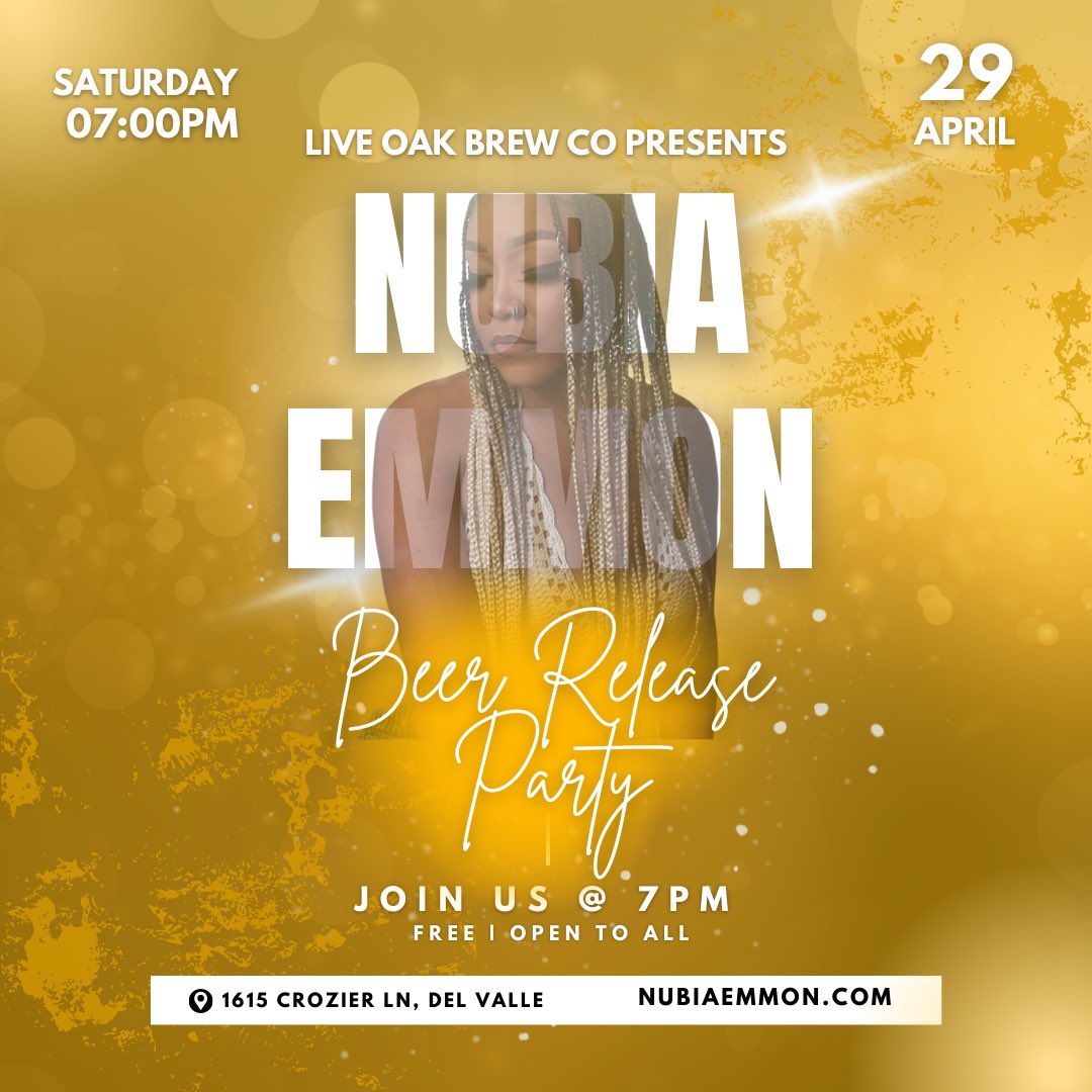 NubiaEmmon's tweet photo. It’s not too late to join us! I’m performing LIVE @liveoakbrewing at 7pm | It’s FREE so come on out celebrate the beer release and have a great time … hope to see y’all out 🤩🤞🏽

#nubiaemmon #liveoakbrewing #livemusic #rapper #liveband #texasartist #hiphop #ranb hiphopmusic https://t.co/ZeLTOBYyyh
