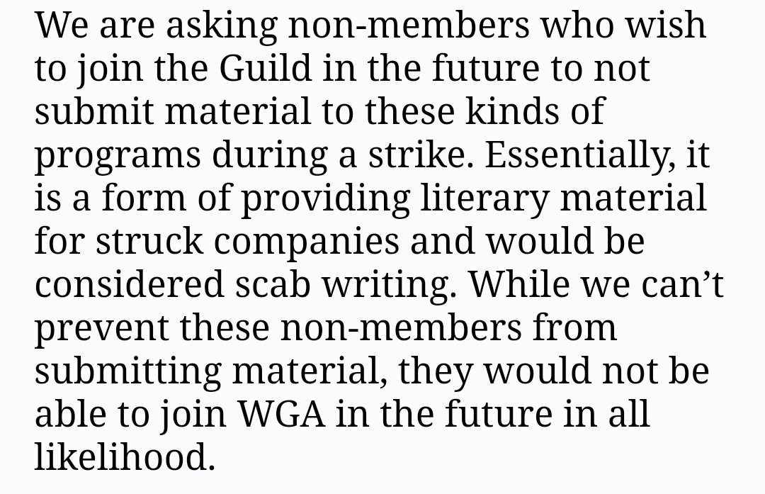 ReallyMighty's tweet photo. @LisaCullen @DanaRosendorff @uhdresejwrites Yes, please do not submit to fellowships by struck companies if a strike begins. This is directly from legal counsel at the @WGAWest. https://t.co/sQVHpm1EIr