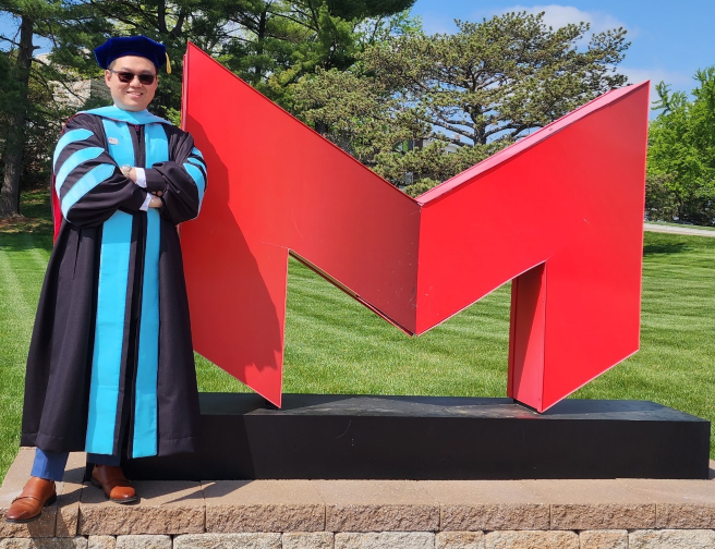 DrNikki_Beta08's tweet photo. Congratulations to the Dr. Gerald Tang @geraldtang who was hooded @MaryvilleU  today. I am SO proud of you! Thank you for the privilege of allowing me to serve as your Dissertation Chair. #highered #keepsoaring https://t.co/HzfiqIFDDL