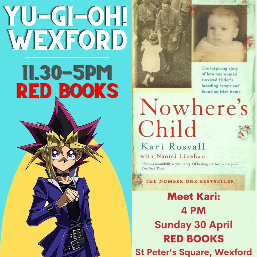 RedBooksWexford's tweet photo. We are open tomorrow from 11-5pm.

Hundreds of new titles after arriving over the past few days.

Yu-Gi-Oh! Wexford will be meeting in store throughout the day, and we are honoured to have Kari Rosvall, a Lebensborn child,will be speaking about her personal experiences at 4pm. https://t.co/tm0MpGhAj9