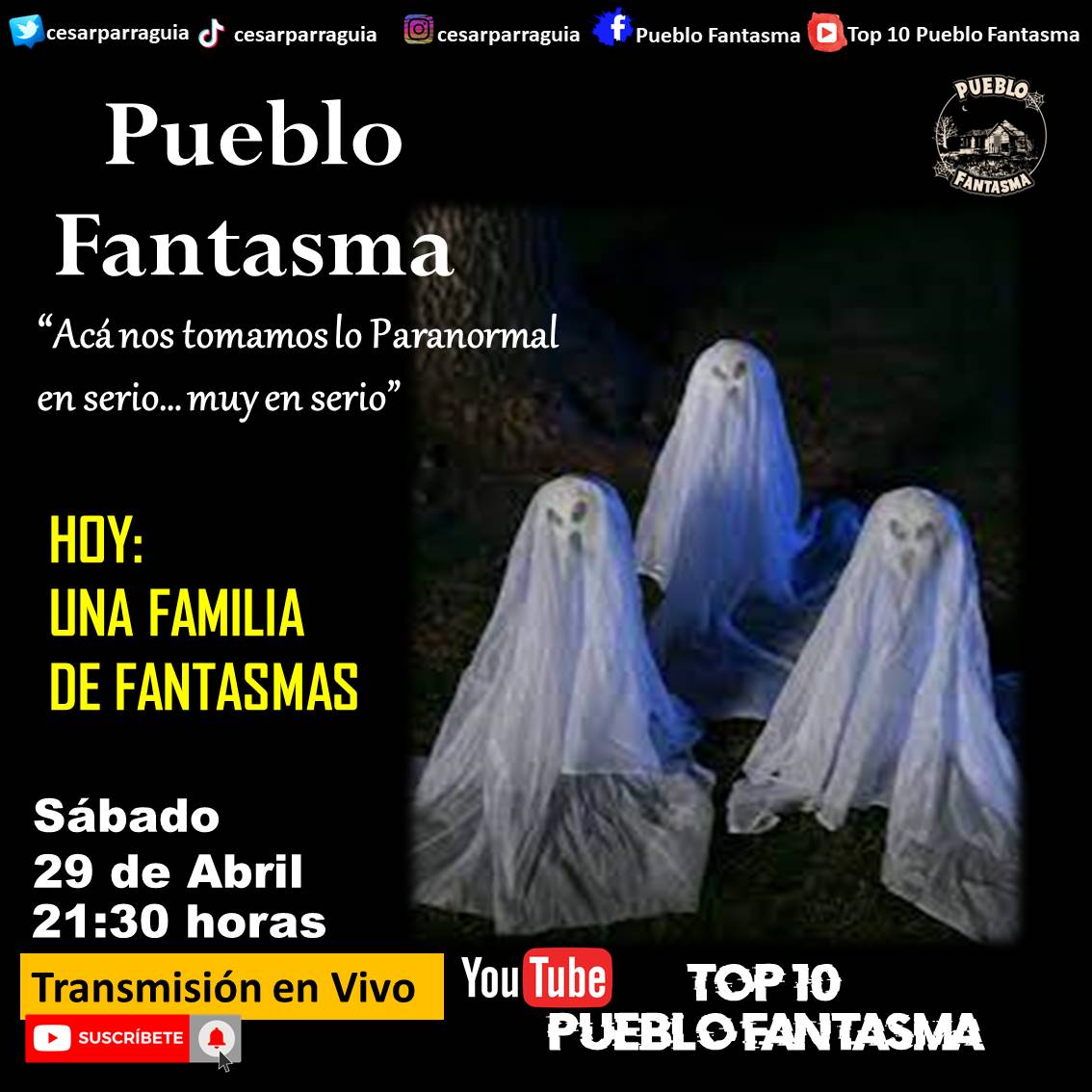 CesarParraGuia's tweet photo. ¡Ni la lluvia nos detiene!
Cerramos el mes de Abril con una increíble edición de TOP 10 PUEBLO FANTASMA. Esta noche de Sábado nos reunimos mi Señor desde las 21:30 horas.
@CesarParraGuia @KenerLooR @francoinostroza @ChicaPattyTwT
#Terror #cesarparra #Fantasmas https://t.co/JiWvcOQmoA
