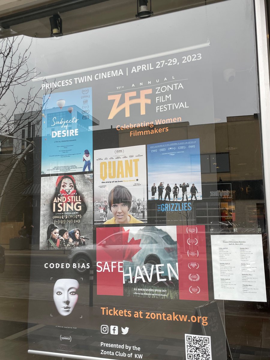 Happening shortly at the Princess in Waterloo! We are honoured to have Safe Haven included at the <a href="/ZontaKW/">Zonta KW</a> celebrating women filmmakers and raising funds for local women’s organizations <a href="/LisaMolomot/">Lisa Molomot</a>