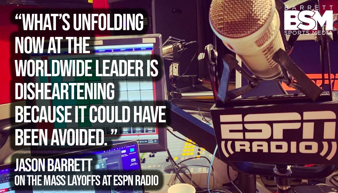Barrett Media (@barrett_media) on Twitter photo It was a rough week <a href="/espn/">ESPN</a> and <a href="/sportsradiopd/">Jason Barrett</a> writes that the firings of Louise Cornetta, Scott McCarthy, <a href="/AmandaCB79/">Amanda Brown</a> <a href="/ryanthurley/">Ryan T. Hurley</a> and <a href="/PeteG860/">Peter Gianesini</a> send a very clear message to the industry. buff.ly/3HfDw9K It was a rough week <a href="/espn/">ESPN</a> and <a href="/sportsradiopd/">Jason Barrett</a> writes that the firings of Louise Cornetta, Scott McCarthy, <a href="/AmandaCB79/">Amanda Brown</a> <a href="/ryanthurley/">Ryan T. Hurley</a> and <a href="/PeteG860/">Peter Gianesini</a> send a very clear message to the industry. buff.ly/3HfDw9K