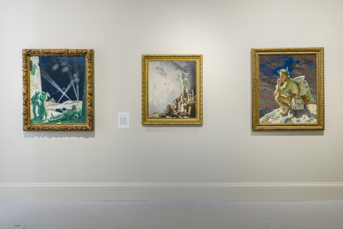 IMMAIreland's tweet photo. This #CuratorTalk takes us through four exhibition rooms, with works ranging across nearly a century of Irish Art.
The exhibition begins at the moment of the WWI, with works that record wartime experiences, as seen in this trio of works by William Orpen paintings.
#IMMATalks https://t.co/9SKDU9q92w
