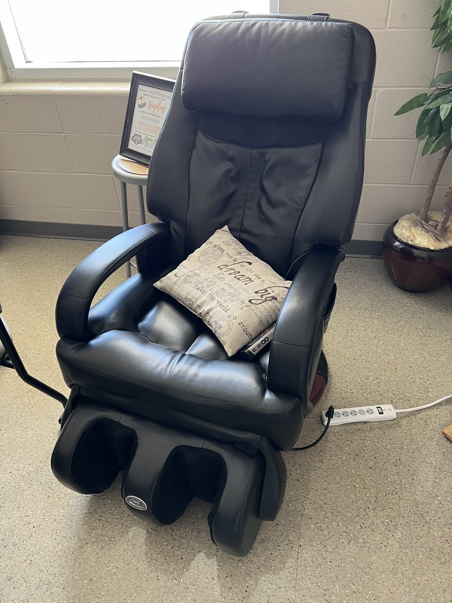 OTLibrary's tweet image. I’m at my Caudill meeting at a school in Bloomington. They have a massage chair in the teacher’s lounge. I feel that this should be standard furniture in every school 🤣. #SomosOT #112Leads