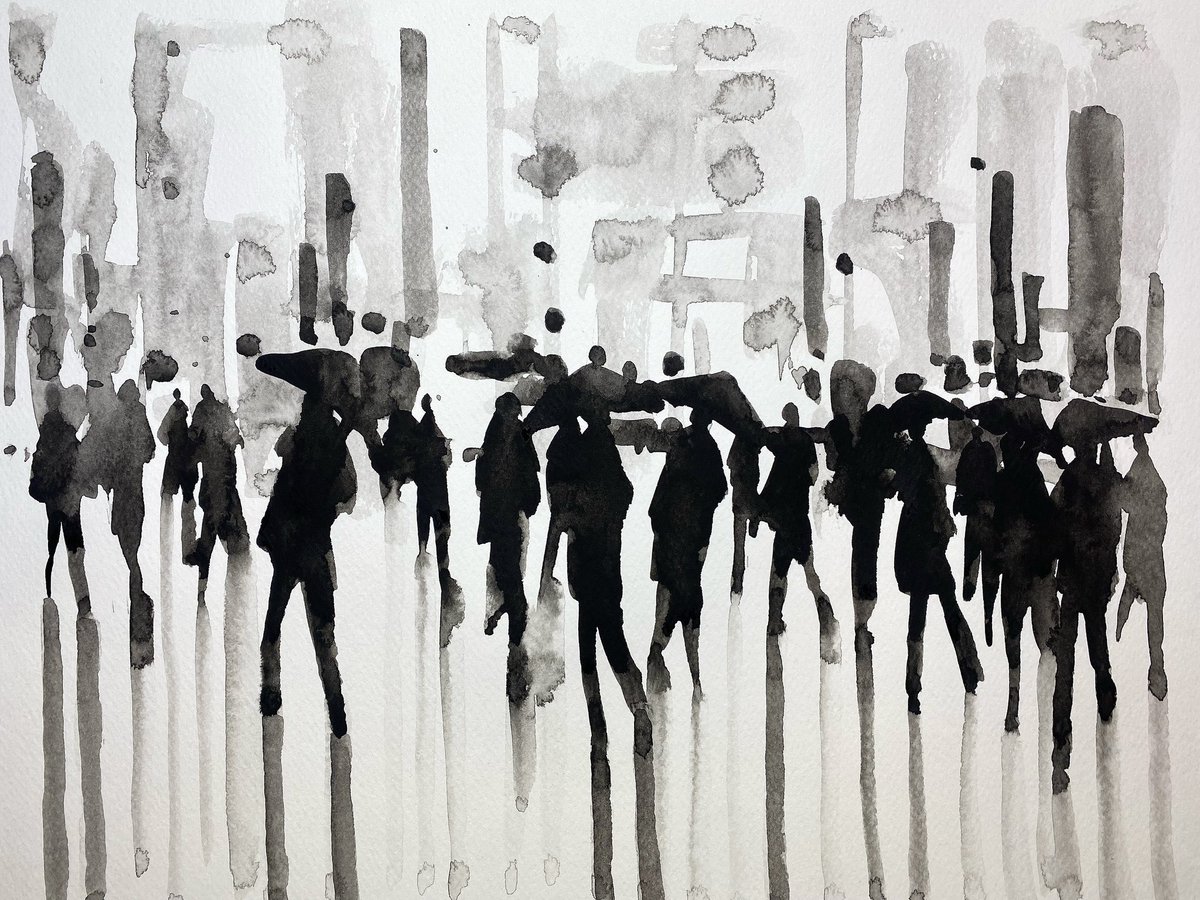 PaintingsLiam's tweet photo. Figurative watercolour
Wet day with umbrellas 
Ivory Black 12” x 16”

#art #artist #watercolor #watercolorart #black #monochrome #abstractart #contemporaryart #artgallery #abstractpainting #illustration #streetscene #urban #blackandwhite https://t.co/PkulIM3m70