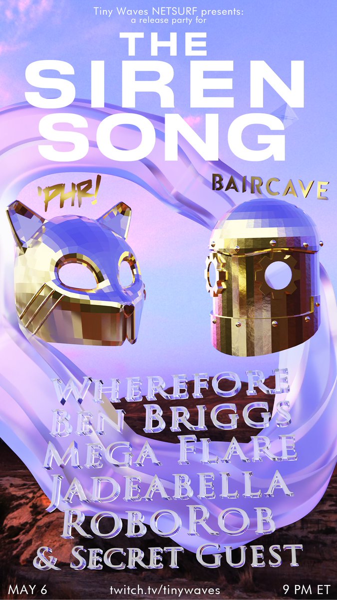 Tiny Waves ✈ VGMCON (@tnywvs) on Twitter photo After a YEAR hiatus, NETSURF returns to Twitch to celebrate the release of "The Siren Song", the epic new single from <a href="/ctmsphr/">catmosphere</a> & <a href="/baircave/">Baircave</a>! Sets from:
@whereforetunes
@bbriggsmusic
<a href="/MegaFlare0/">Mega Flare</a>
<a href="/Jadeabella_/">Jadeabella~☆</a>
@RoboRobMusic
& SECRET GUEST
MAY 6 /// 9PM ET
twitch.tv/tinywaves After a YEAR hiatus, NETSURF returns to Twitch to celebrate the release of "The Siren Song", the epic new single from <a href="/ctmsphr/">catmosphere</a> & <a href="/baircave/">Baircave</a>! Sets from:
@whereforetunes
@bbriggsmusic
<a href="/MegaFlare0/">Mega Flare</a>
<a href="/Jadeabella_/">Jadeabella~☆</a>
@RoboRobMusic
& SECRET GUEST
MAY 6 /// 9PM ET
twitch.tv/tinywaves