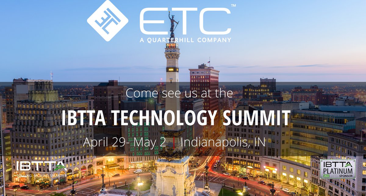 EtcToll's tweet photo. Please join us at the IBTTA Technology Summit this weekend! We're excited for the opportunity to showcase our current solutions and future innovations in the industry. https://t.co/rH7dVDnc1G