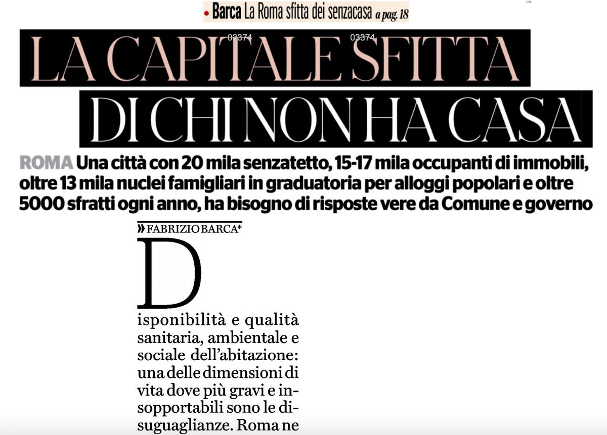 "Serve una Strategia Nazionale Casa.Che manca da 60 anni. Ma si parta subito,ad esempio dal Pnrr che non tira. Il governo affronti l'emergenza di Roma e del resto del paese spostando masse di fondi sul potenziamento del patrimonio di case popolari".<a href="/fabriziobarca/">Fabrizio Barca</a> <a href="/fattoquotidiano/">Il Fatto Quotidiano</a>