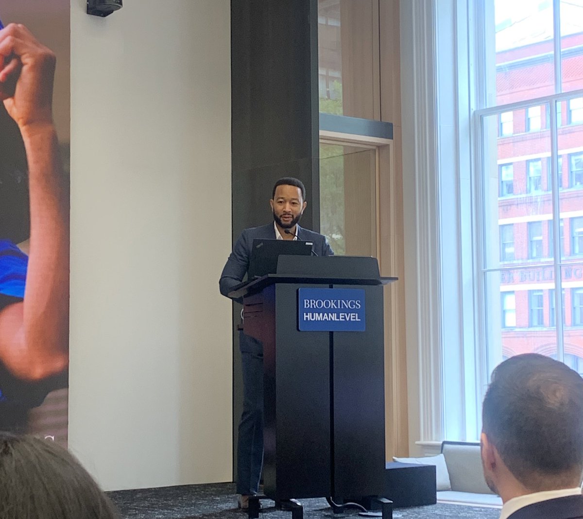 daria_guzzo's tweet photo. Impactful, star-studded event with Brookings this afternoon featuring @johnlegend and DMV EDI Alum and Founder of Parity, Bree Jones: Bending the Moral Arc Toward (Racial) Justice. https://t.co/5R3I8QKIMG
