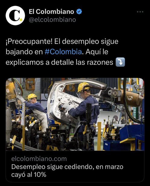 SrQuipito's tweet photo. QUE VERGÜENZA..
El Colombiano, diario del URIBISMO le preocupa que el desempleo baje. 
El URIBISMO en Colombia solo quiere hambre, quieren que los colombianos pasen hambre y harán cualquier cosa para ver fracasar al presidente Gustavo Petro. https://t.co/NuB6oxlPEd