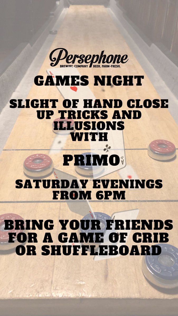 Live close up #Magic at your table tonight with Primo.  6 to 8pm at <a href="/PersephoneBeer/">Persephone Brewing</a> in #GibsonsBC
The kitchen is open.
All ages / No cover. 

#P3Magic #PrimoMagic