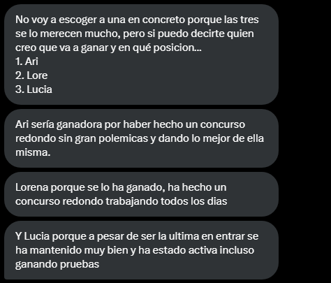 LaFabricaVIP's tweet photo. .@ninolunx: "No voy a escoger a una en concreto porque las tres se lo merecen mucho, pero si puedo decirte quien creo que va a ganar y en qué posición". #LFV11Final https://t.co/dbehOeyuPK