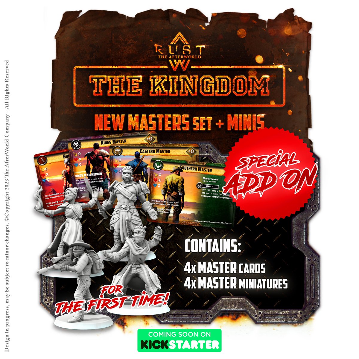 RustAfterWorld's tweet photo. Choose the hero you want to be! 😎Four brand new Master cards, optimized for playing with #TheKingdom. Plus the first official set of RTA #MINIS!
Discover all the ADD ONS of the upcoming #Kickstarter campaign for #RustTheAfterWorld™ - The Kingdom
👉🏻https://t.co/ENM2D8ywtb https://t.co/H4l7VfLcCB