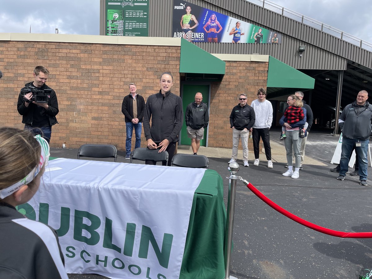 DublinSchools's tweet photo. The @abbysteiner1 mural unveiling at Coffman Stadium was a huge success! Thank you to all who helped celebrate her incredible accomplishments in T&amp;F: 2x World Champion (4x100+4x400), World Finalist (200m), American record holder (indoor 200m +300m) &amp; 3x NCAA champion. @PUMA https://t.co/4VQlFp5xPy