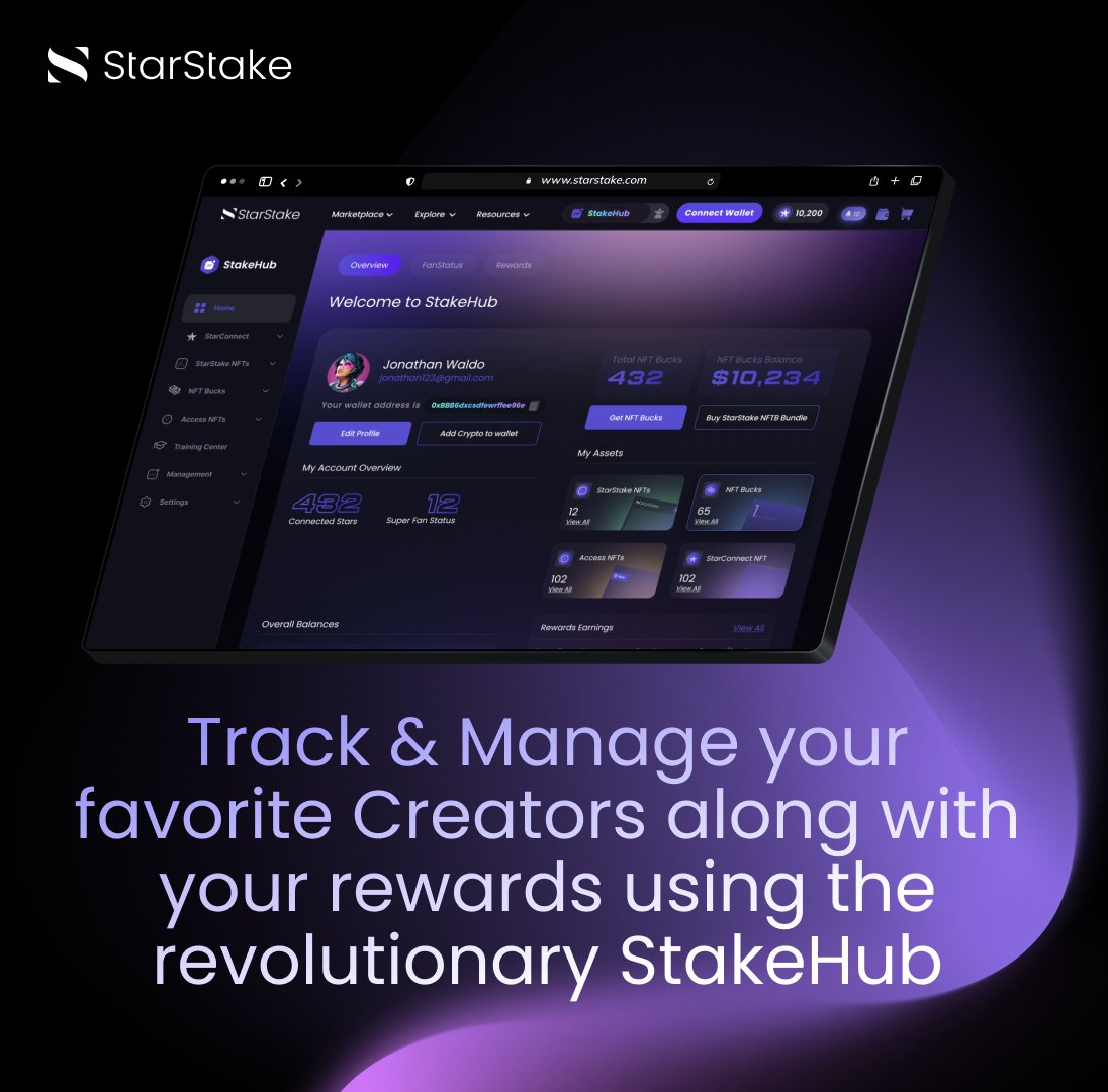 star_stake's tweet photo. โจ Fans, dive into the #StarStake universe and rise to SuperFan status! Engage with creators, conquer challenges, earn spectacular rewards in appreciation of your support, and easily track it all through the revolutionary #StakeHub. ๐๐ #StarStakeFans #SuperFan #CreativeJourney https://t.co/i30RieqSJv