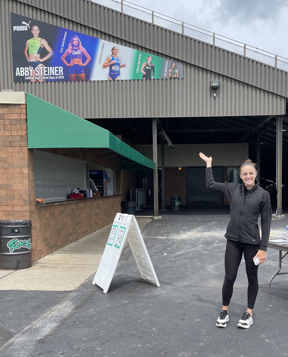 DublinSchools's tweet photo. The @abbysteiner1 mural unveiling at Coffman Stadium was a huge success! Thank you to all who helped celebrate her incredible accomplishments in T&amp;F: 2x World Champion (4x100+4x400), World Finalist (200m), American record holder (indoor 200m +300m) &amp; 3x NCAA champion. @PUMA https://t.co/4VQlFp5xPy