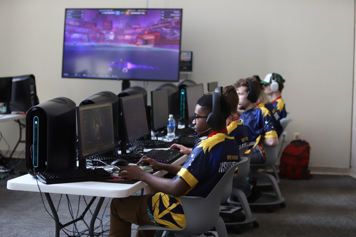 EsportsIndiana's tweet photo. Letterman Lobby at @bsuesports has been turned into another gaming center for the '22-23 State Finals. Thank you to @McDonalds for the sponsorship!

#IHSENFinals #IENStateFinals #HighSchoolEsports #BallStateEsports https://t.co/U23gFZWuv6