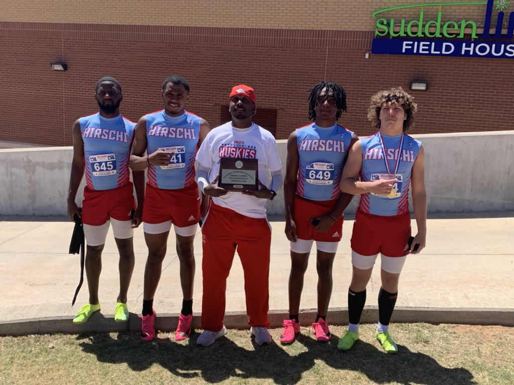 Hirschi Boys 4x100 Sprint Relay team heading to STATE baby with a 1st place time of 42.15. Proud of these young men and their accomplishments today.
