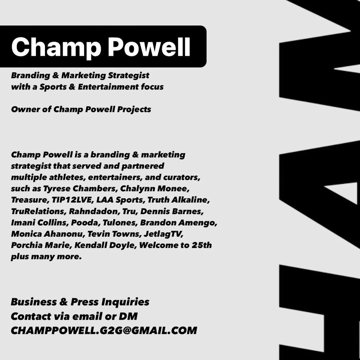 iamchamppowell's tweet photo. Twitter Community, allow me to reintroduce myself.

My name is Champ Powell and I am 24-year-old, Branding/Marketing Strategist specializing in sports & entertainment. I am based in Baltimore, MD and willing to travel. I’m looking for opportunities in marketing, branding, social media, and digital creation.

My resume + EPK is available
Instagram: https://t.co/89yjJ1yVXw 
LinkedIn: https://t.co/sAzLg9HepR