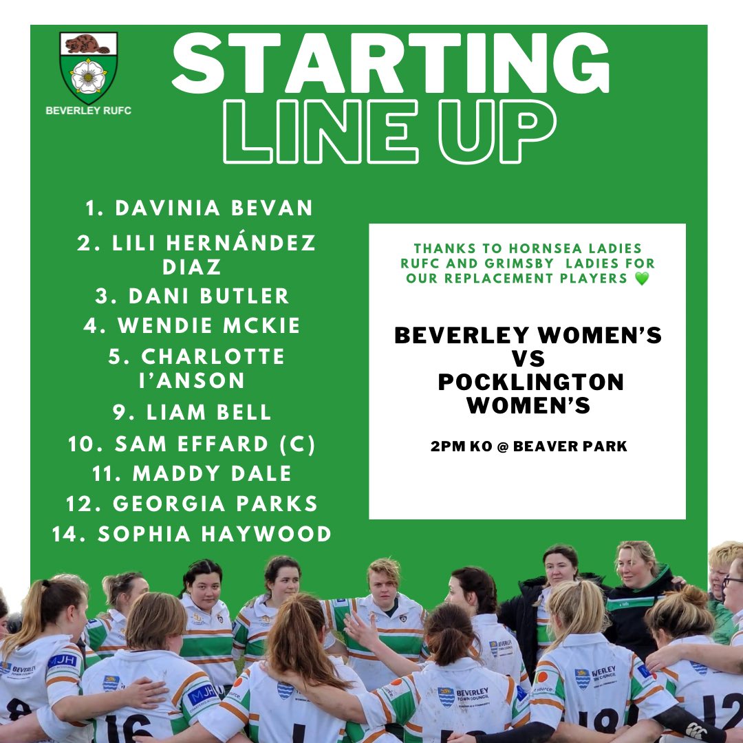 The team is locked in ready for tomorrows clash against Pock women’s

Tomorrow Beverley women’s take part in their second ever game as a whole team, with a couple of debuts too so get yourselves down to Beaver Park, Norwood in Beverley, for a cracking afternoon🍻🏉

#womensrugby