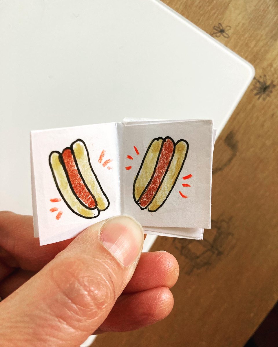 summerpierre's tweet photo. Last night at Drawing Night at @SplitRockBks  I made a very small book of very small hot dogs called Teeny Weenies. I also bought 3 books.

I love my Independent Bookstore! Happy #IndependentBookstoreDay https://t.co/unA7CxMgUm