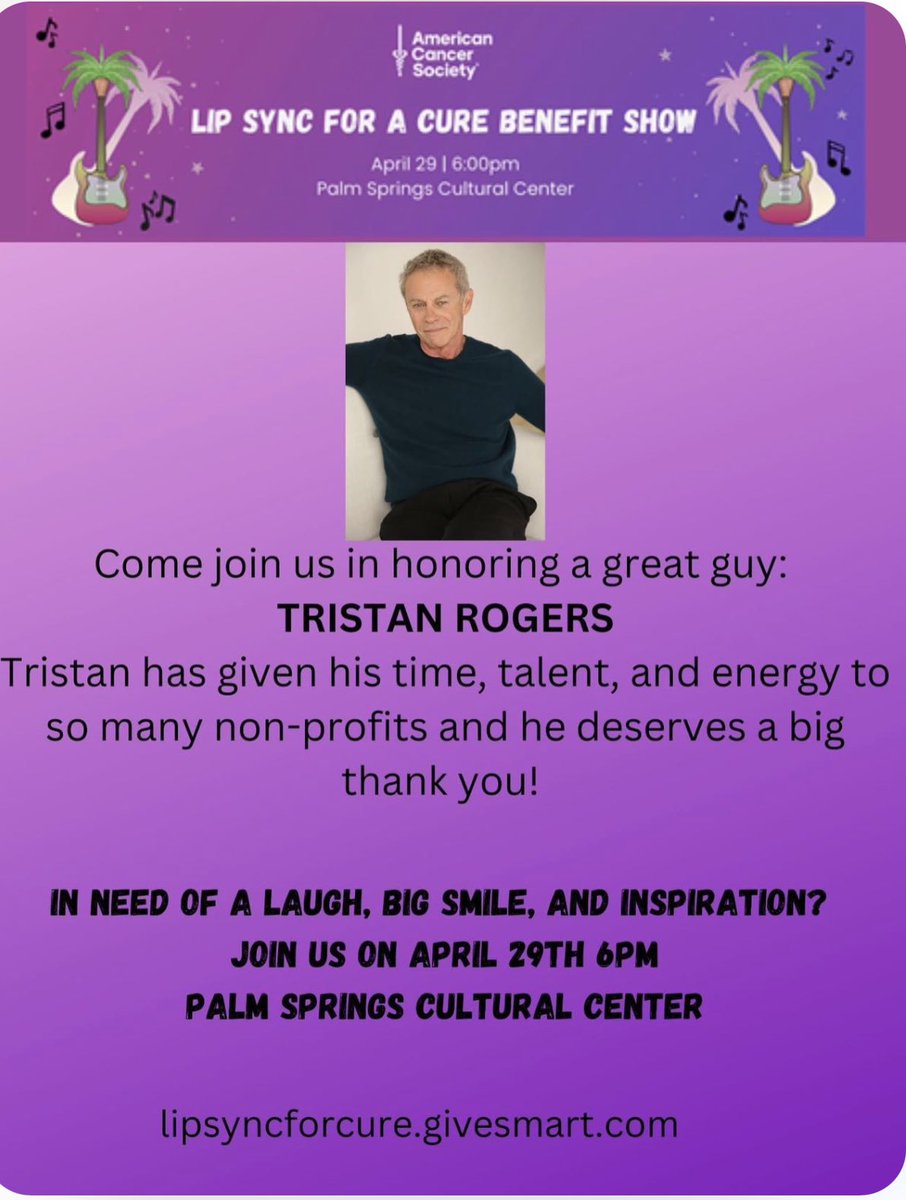 tonjawalker2023's tweet photo. Tonight at 6pm Fight for a cure I mean LIP SYNC FOR A CURE FOR CANCER! A few tickets left! #fans #DaytimeFans @PalmSpringsCulturalCenter #therealtonja @therealtonja #ABCDaytime #TheYoungandtheRestless #stars @AmericanCancer #actors #celebrityevent #hotmen #hotwomen #FUN https://t.co/Foo0pdMrCF
