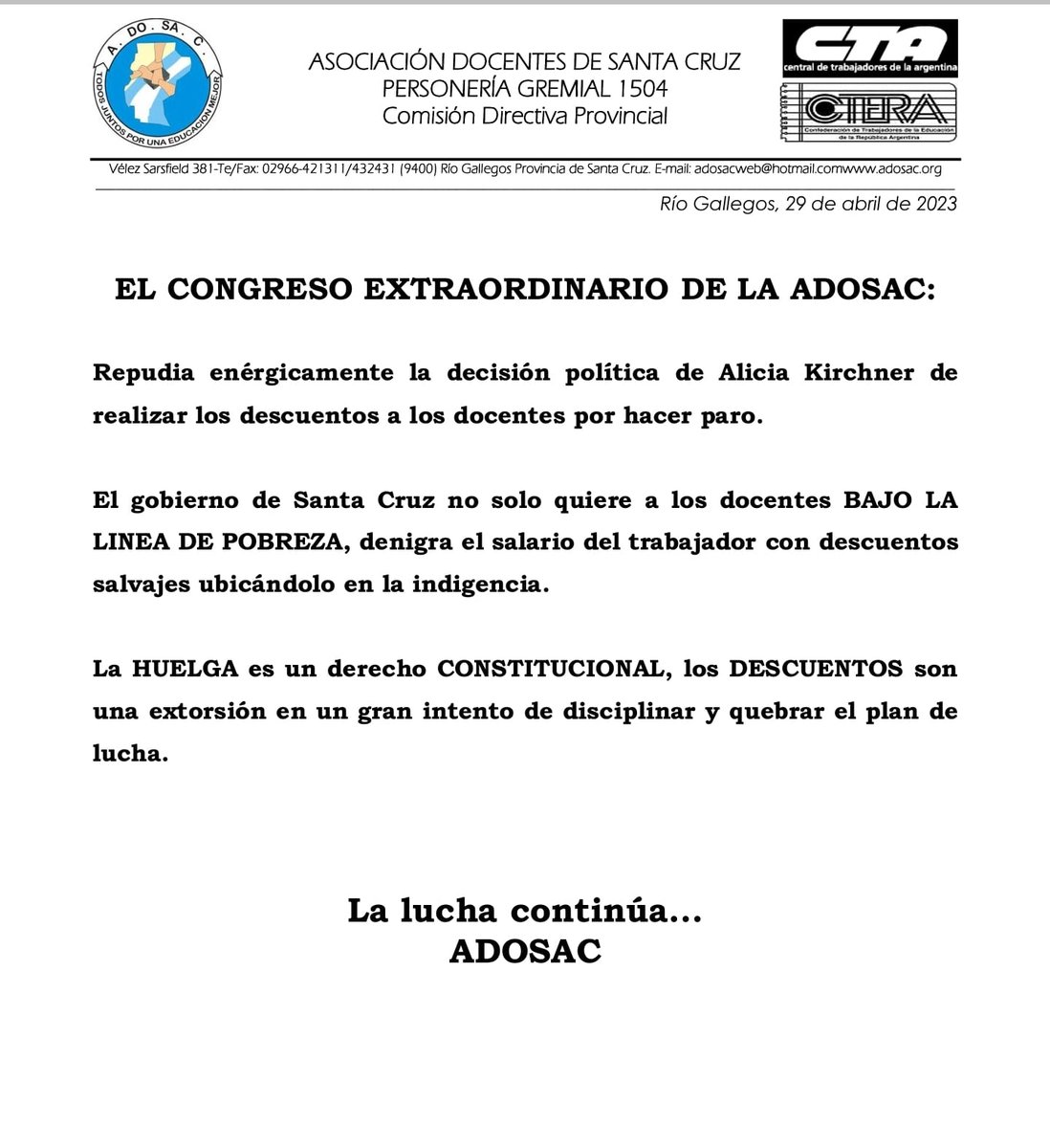 adosacP's tweet photo. #Repudio #Descuentos por Huelga https://t.co/P9FGdfYhyd