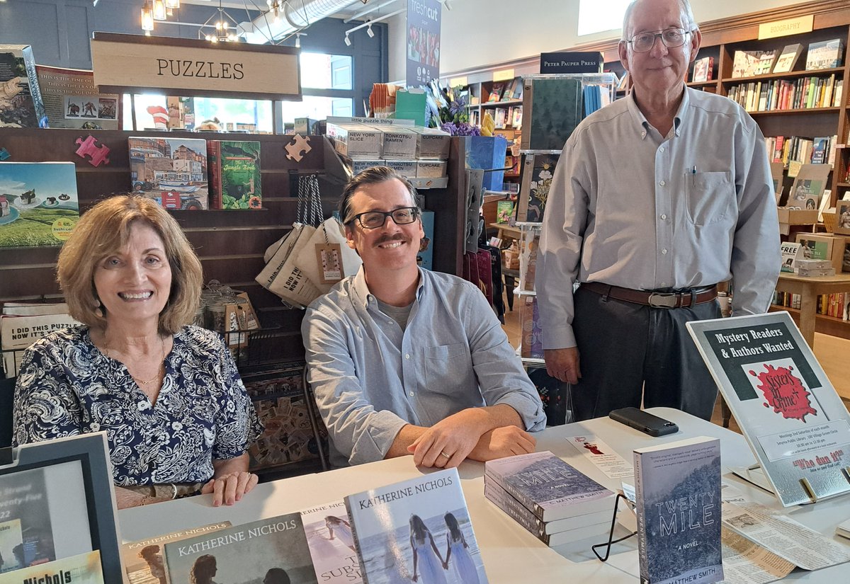 SinCAtlanta's tweet photo. A SistersInCrime Atlanta @SinCAtlanta book signing at  @story_square in McDonough GA with Sharon @SLMarchisello, Mike Nemeth @nemosnovels, C Matt Smith @cmattwrite, Kathy @kathynichols and SINC Atl president Lance Barron https://t.co/mo1kqED2U8