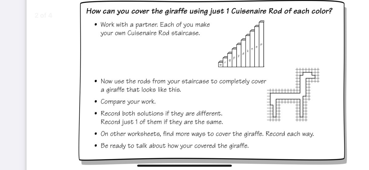 louiseseeley's tweet image. rcboe.org/cms/lib/GA0190…    Cuisenaire Rods #explore #spacial awareness #cover the giraffe #only use 1 rod each #same #different #whatdoyounotice