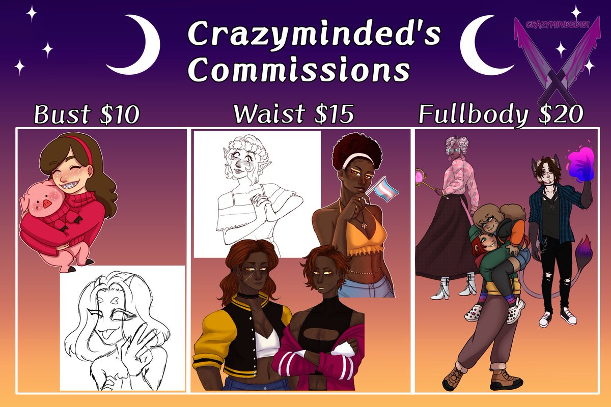 Crazyminded101's tweet photo. Made a new commission sheet!
DM me if interested 
#commissionsopen  #CommissionSheet https://t.co/EVTFKz83Xu