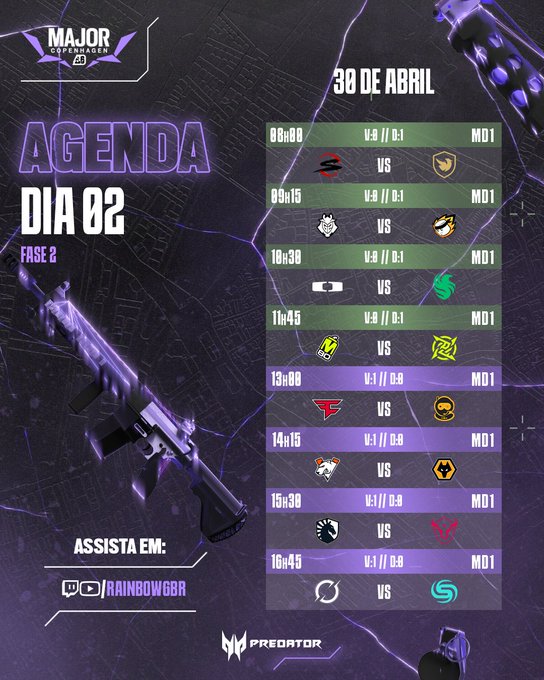 Agenda dia 02. Imagem divulgação/@r6esportsbr
