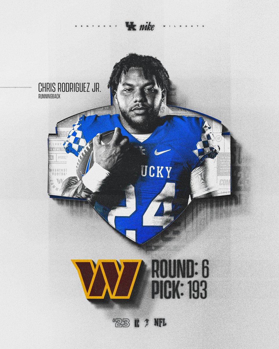 With the 193rd pick in the 2023 #NFLDraft, the <a href="/Commanders/">Washington Commanders</a> select <a href="/CROD_JR/">Chris Rodriguez Jr</a> from the <a href="/universityofky/">University of Kentucky</a>.

#RecruitAndDevelop x #NFLCats