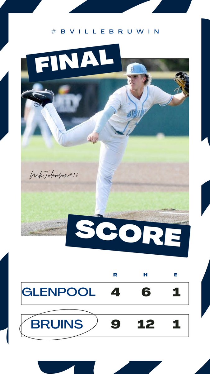 Bartlesvillebsb's tweet photo. 🚨BRUINS WIN🚨

Bruins get back in the win column and finish the regular season with a record of 21-13! 

Key performances: 
Johnson-4IP, 3H, 2R | (2-2), BB, HBP, RBI 
Fox - 3IP, 3H, 1ER | (3-3), BB, 2R, RBI, 4SB
@EricOlenberger - (3-3), BB, 2RBI, 3R

#bvillebruwin 🐻⚾️ https://t.co/EdUDyli86p