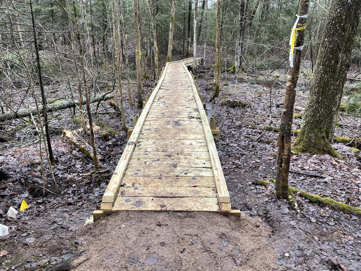 HagenWI's tweet photo. Had a blast talking to some passionate volunteers for @IceAgeTrailOrg just north of Rib Lake today - mostly installing boardwalks over wet areas. Lots of smiles on a cold, rainy day! Story to come. https://t.co/2D1JWTr8SR