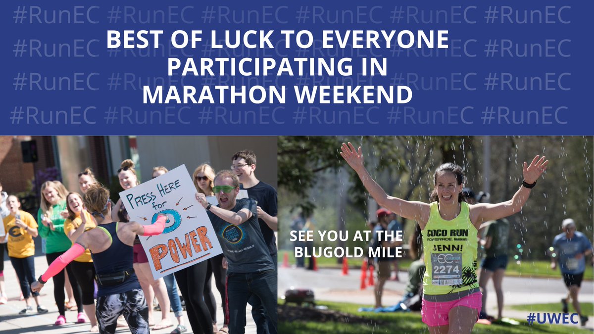UWEauClaire's tweet photo. Best of luck to everyone participating in the Eau Claire Marathon (@RunECMarathon) this weekend. We'll see you at the Blugold Mile 💙 💛 #uwec #RunEC https://t.co/pDNDtE7ha0