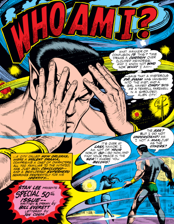 MarvelADay's tweet photo. #MarvelADay #SM50 Pity poor Mackerel-Face, dumped & amnesiac in New Orleans. At least he has the wherewithal to follow Cindy's advice: take a flying leap into the ocean (her phrasing is much more polite). - crs https://t.co/NGSfbbxeNe