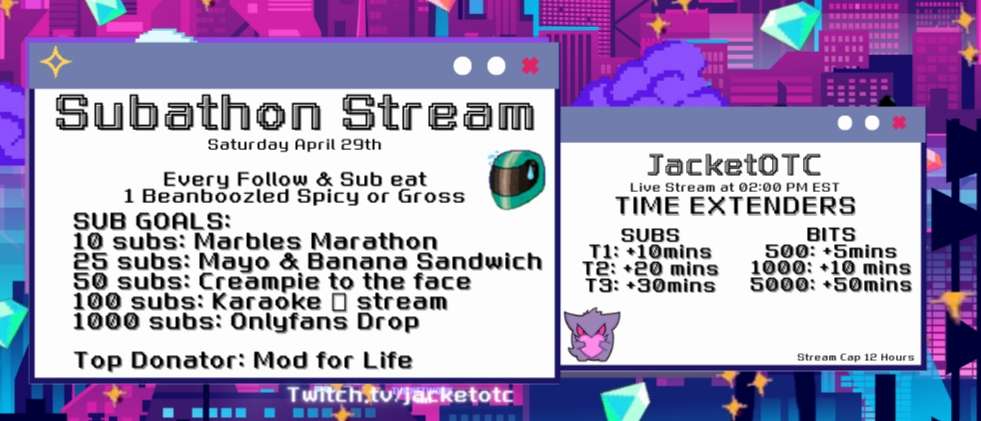 The Subathon BEGINS! 
Lets see if we can manage to get through an entire Beanboozled box and make me get ZERO sleep 🥲
See yall over on Twitch in 15minutes (Starting with some Valorant)

🔗⬇️