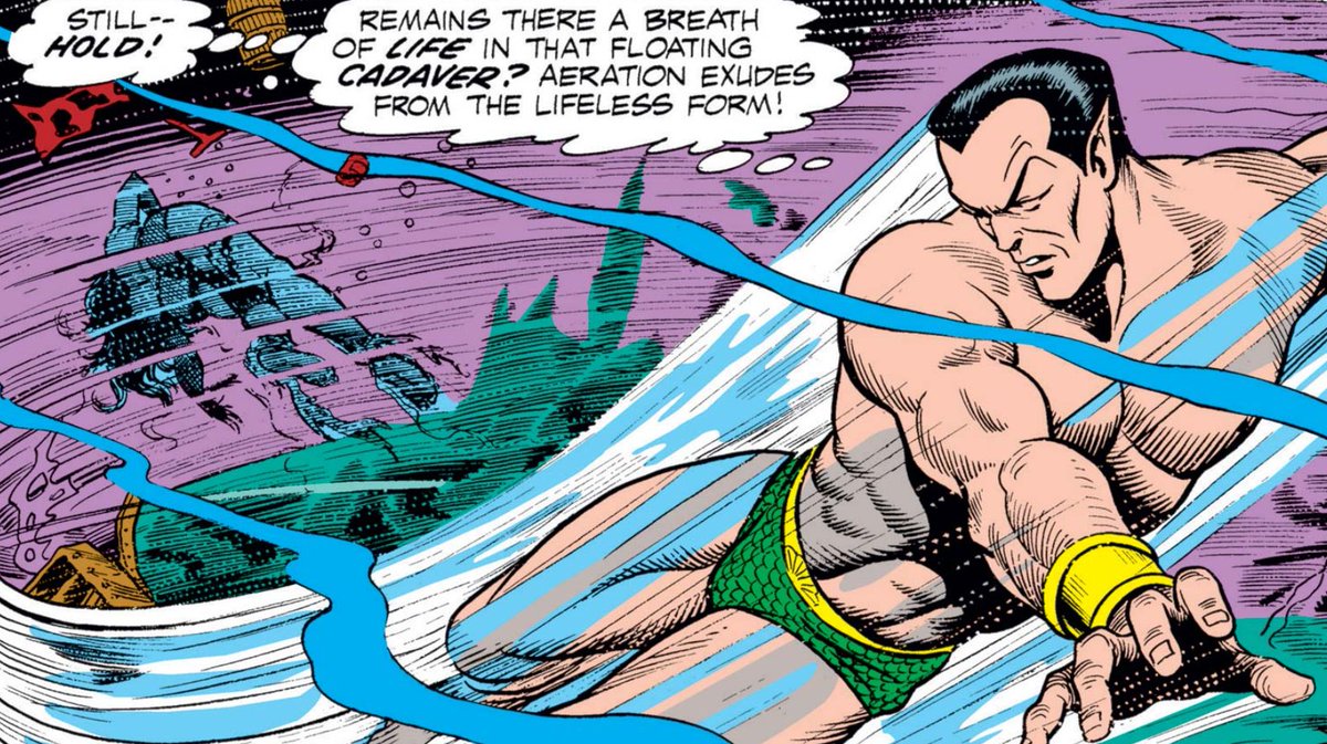 MarvelADay's tweet photo. #MarvelADay #SM50 Once in the water Namor discovers a body floating therein and attempts to save them from drowning. - crs https://t.co/PxhStX3miG