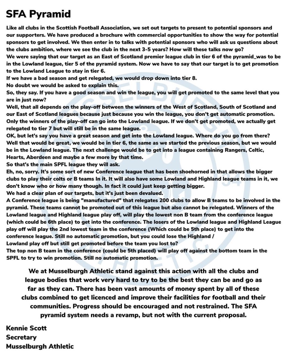 What does the future hold within the Scottish football Pyramid? 

Musselburgh Athletic's take on it.