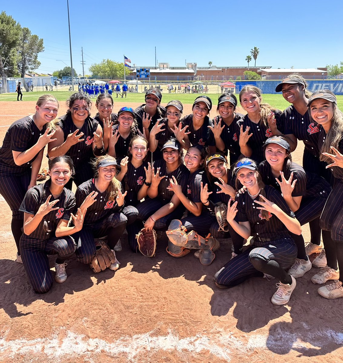 CORONA DUB! Corona goes down to Tucson and defeats the #3 Ranked Sunnyside Blue Devils, winning 7-2. Back at it on Wednesday for the second round of State Playoffs against Red Mountain. Game starts at 4:00pm. BE THERE, BE LOUD! 🥎🧡💛 #TakingCareOfBusiness #RoadToTheShip