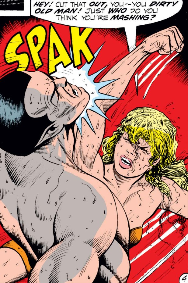 MarvelADay's tweet photo. #MarvelADay #SM50 His reward is a SPAK in the face by this First Appearance Alert to be named shortly. If she thinks a man with that body is old, one wonders where she's been hanging out. - crs https://t.co/QuTovfC9Me