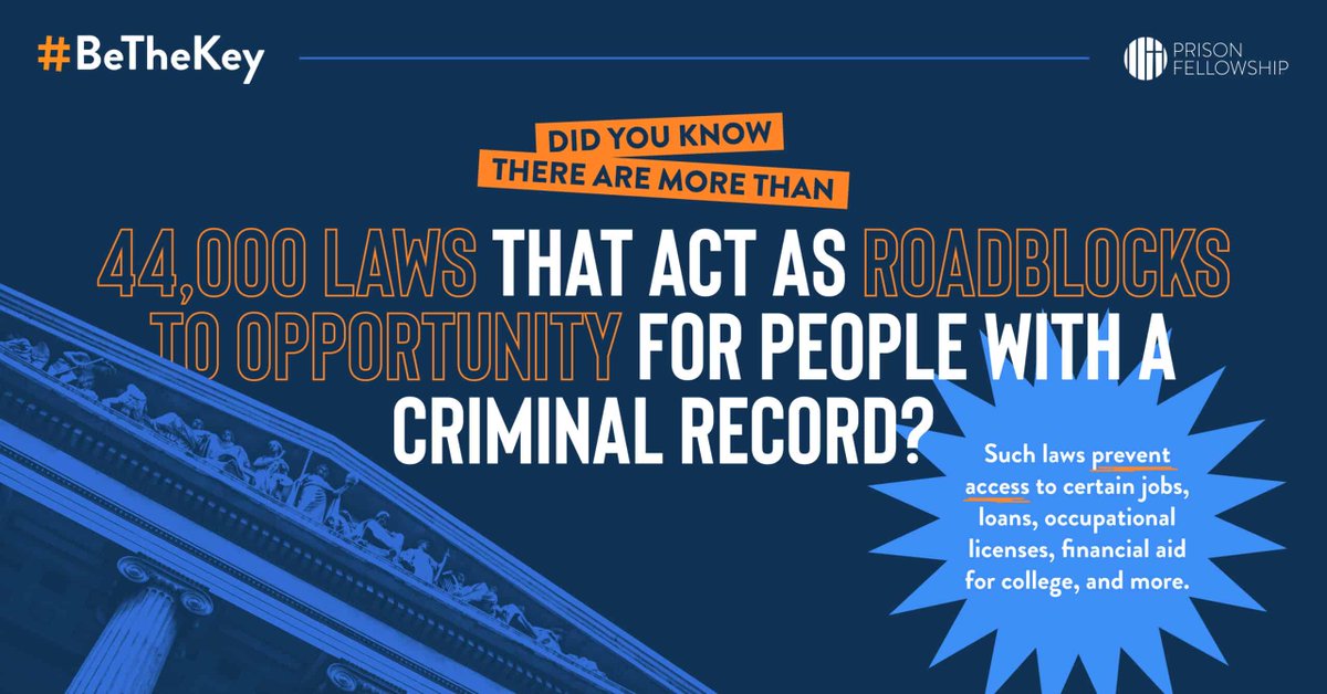 thedreamcorps's tweet photo. Arbitrary and unfair restrictions follow incarcerated individuals beyond the prison gates, preventing those who have served time from building a new life. But you can make a difference. 
Get involved w/ @prisonfellowship to unlock second chances. #BeTheKey https://t.co/rzSwSr9H6C https://t.co/jESx6DUpXT