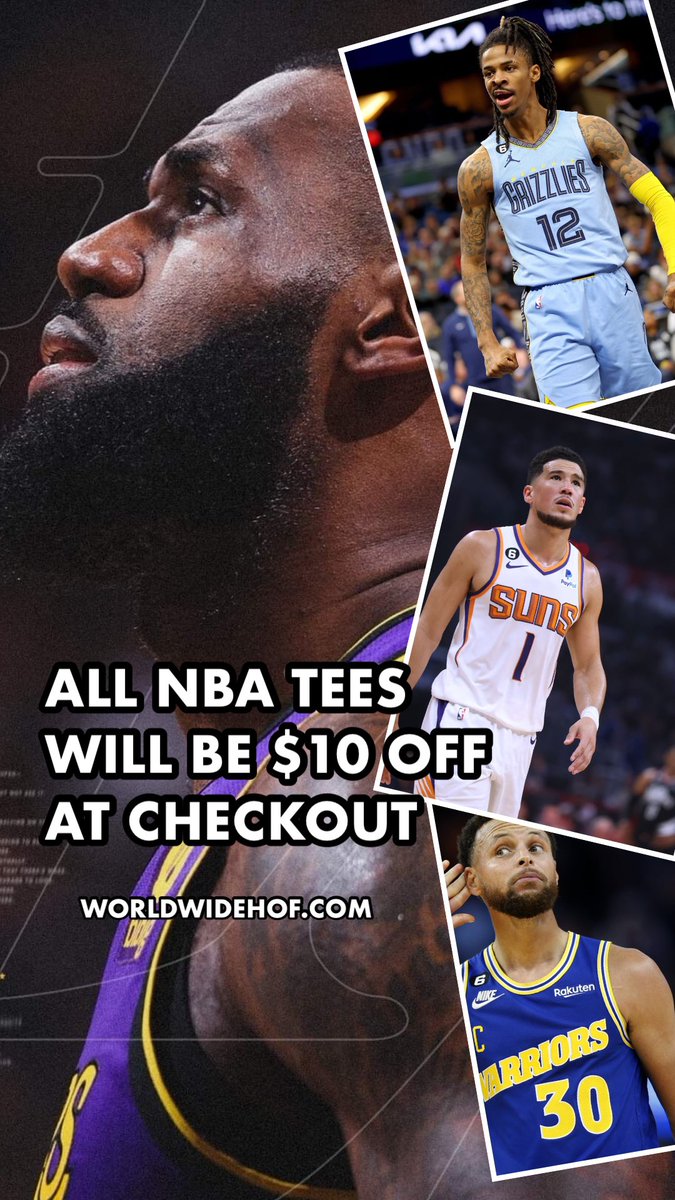 wwHalloffame's tweet photo. ALL NBA TEES WILL BE $10 OFF AT CHECKOUT 🏀

SHOP: https://t.co/Vm9IqmhLzC

LIMITED RELEASE 🔥

#nba #NBAPlayOff #NBAPlayoffs #streetwear #fashion #clothing #sports #KobeBryant #LeBronJames #celtics #lakers #heat #jimmybutler #tatum #76ers #knicks #gsw #kings #basketball https://t.co/L2WDp5kesu