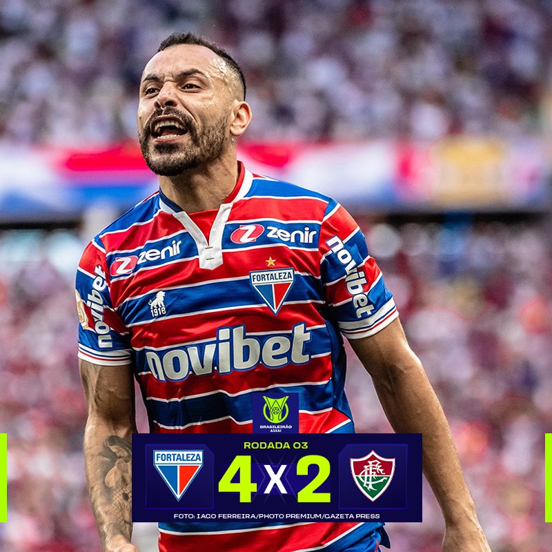 Brasileirao's tweet photo. O líder @FortalezaEC! Atuação de gala para derrubar os 100% do Flu e assumir o primeiro lugar! Leão! https://t.co/lDDfbKnBI1