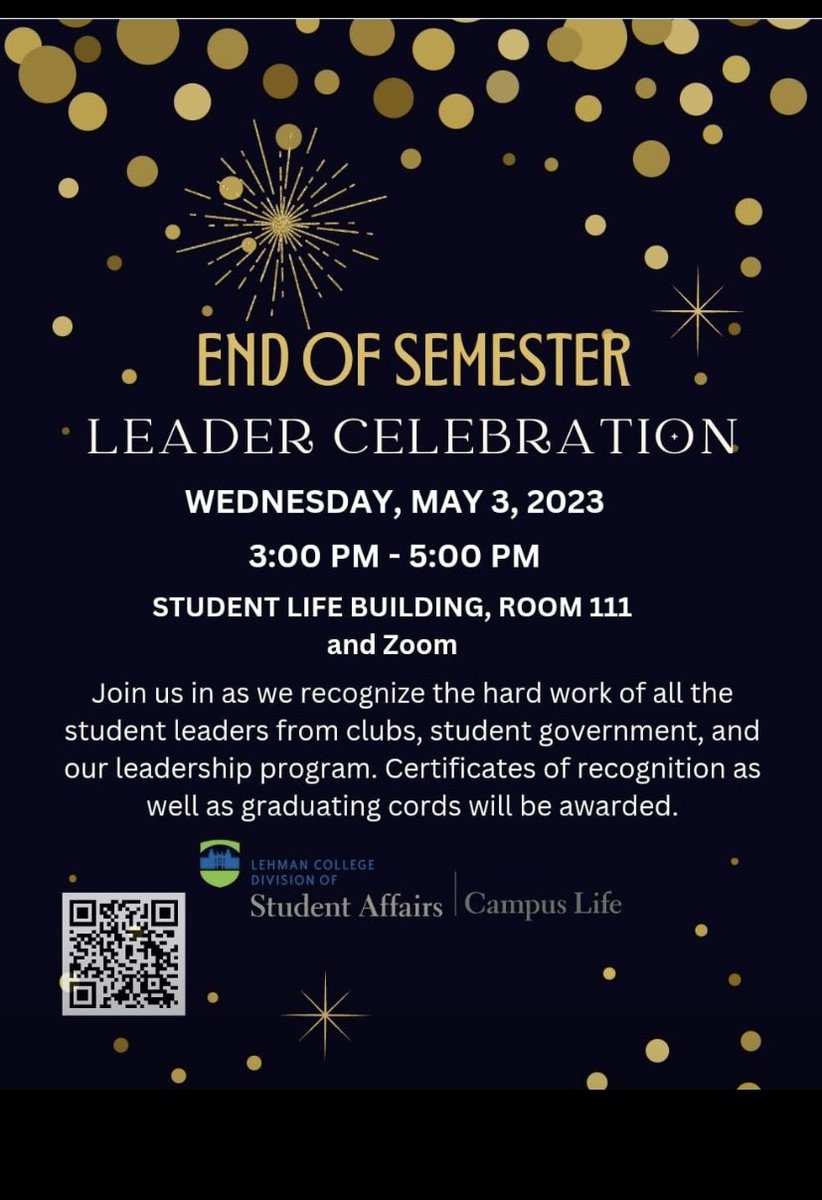 Lehman community, please join us on Wednesday, May 3rd  from 3:00pm-5:00pm!  <a href="/LehmanCollege/">Lehman College</a> <a href="/_LehmanCHASE/">Office of Campus Honors and Scholarly Engagement</a> <a href="/lehmansga/">Lehman SGA</a>