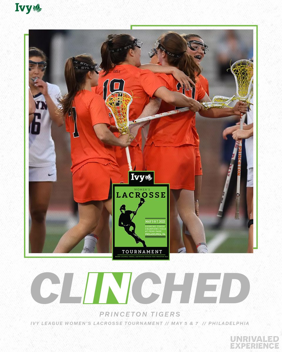 IvyLeague's tweet photo. TIGERS IN THE TOURNEY.

Following the results of today's contests, @princetonwlax has clinched a spot in the Ivy League women's lacrosse tournament on May 5 &amp; 7 in Philadelphia. 🌿🥍 https://t.co/c28pfgb3zB