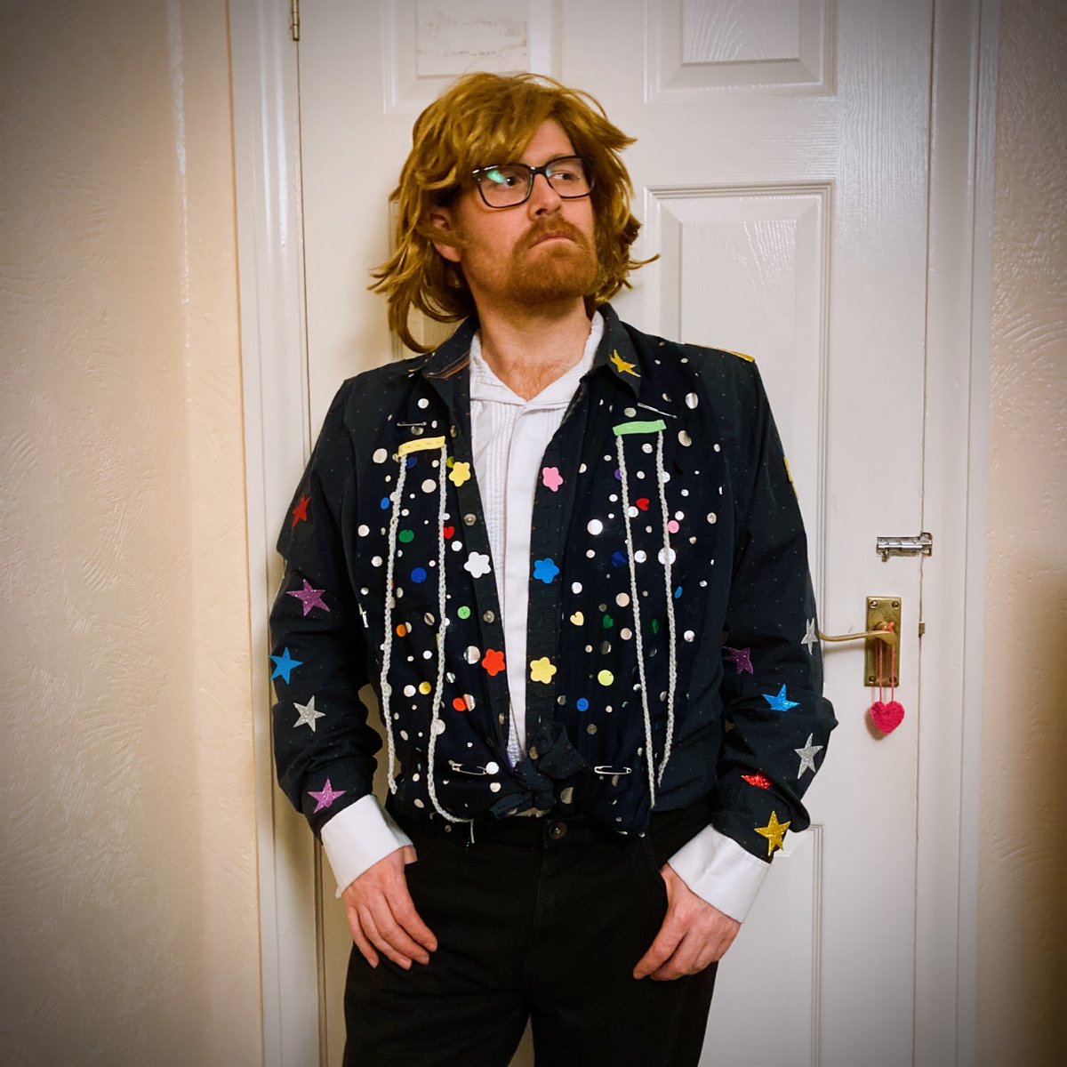 Tomorrow_Bird's tweet photo. Here’s Simon modelling his über stylish costume for tomorrow’s Eurovision gig at the Reading Cheese Festival! 😁🧀 
Come join us in Forbury Gardens for an hour of Eurovision hits… We take to the stage at 6pm! Hope to see you there 👌🏼

@EuroVisionRDG @Cheese_Feast https://t.co/nhLJK4rUdm