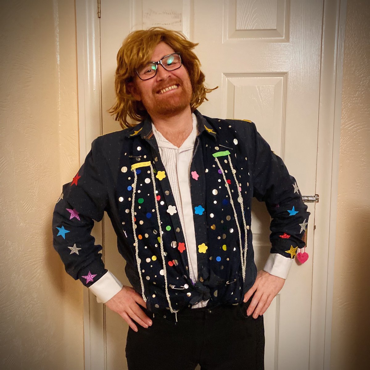 Tomorrow_Bird's tweet photo. Here’s Simon modelling his über stylish costume for tomorrow’s Eurovision gig at the Reading Cheese Festival! 😁🧀 
Come join us in Forbury Gardens for an hour of Eurovision hits… We take to the stage at 6pm! Hope to see you there 👌🏼

@EuroVisionRDG @Cheese_Feast https://t.co/nhLJK4rUdm